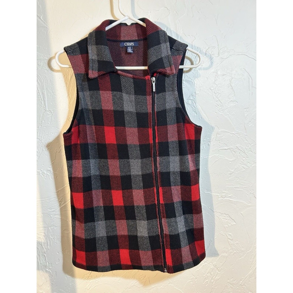 Chaps Women's Plaid Vest Zip Front Red/Black Size Medium,Buffalo Plaid